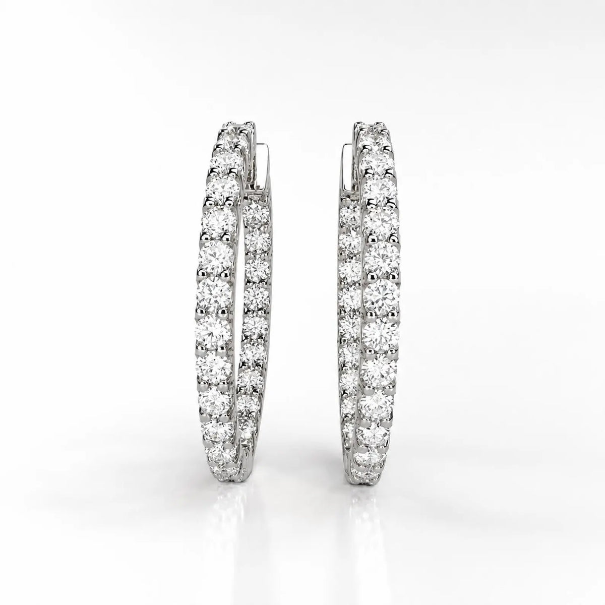 Oval Lab grown diamond hoop earring 14K gold, Inside out diamond hoop earrings, Everyday hoop earrings, huggie  earring, endless hoops