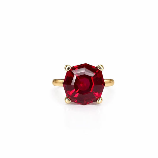 Octagon cut ruby engagement ring, 5.00ct solitaire ring, 14k yellow gold ladies ring #6455