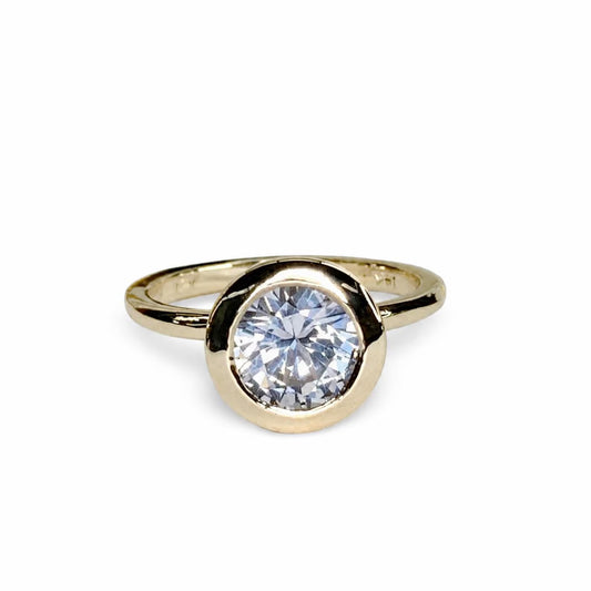 Moissanite Round Bezel Set Engagement Ring, Round Moissanite Solitaire Engagement Ring, 14k Gold Moissanite Bezel Set Wedding Ring, #6950