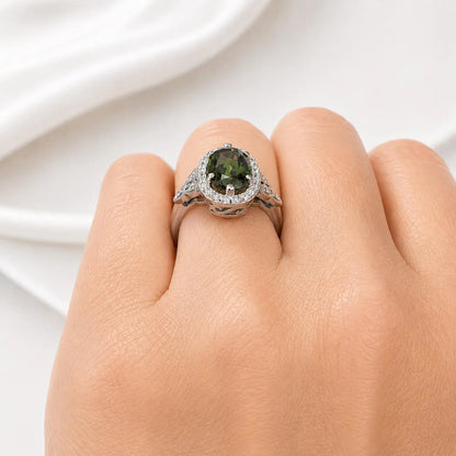Olive Green sapphire or Ruby Elongated  Rose Cut 14k Solid Gold Diamond or Moissanite Accents