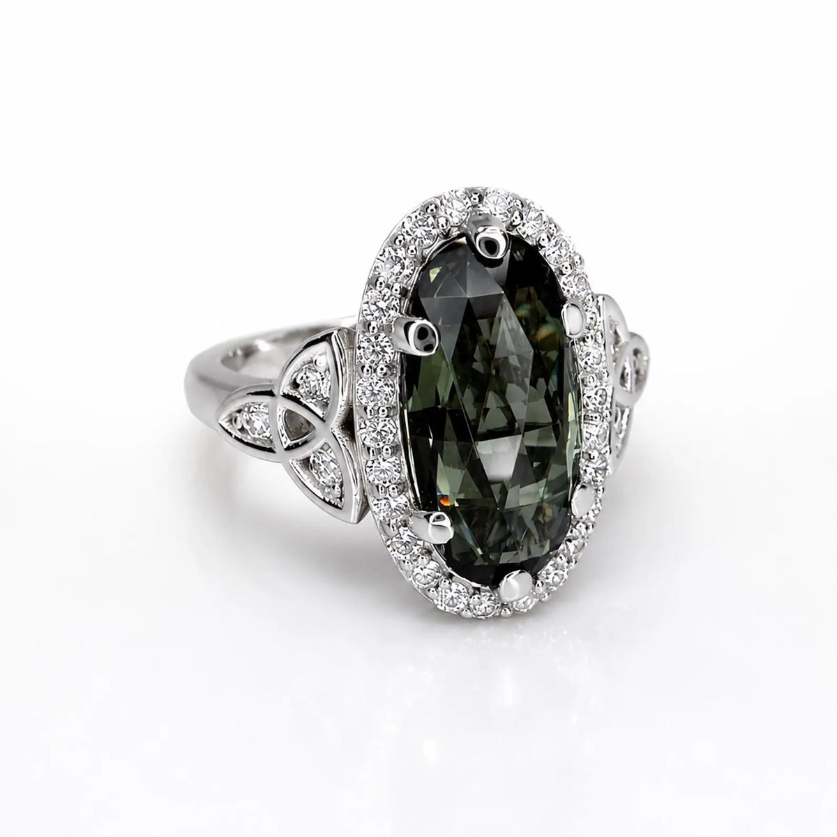 Olive Green sapphire or Ruby Elongated  Rose Cut 14k Solid Gold Diamond or Moissanite Accents