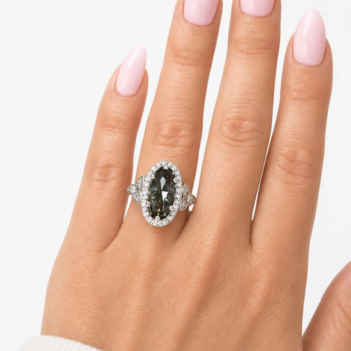 Olive Green sapphire or Ruby Elongated  Rose Cut 14k Solid Gold Diamond or Moissanite Accents