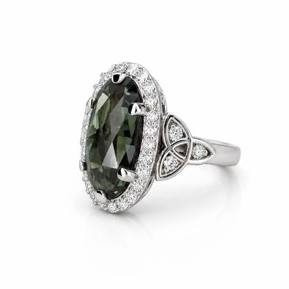 Olive Green sapphire or Ruby Elongated  Rose Cut 14k Solid Gold Diamond or Moissanite Accents