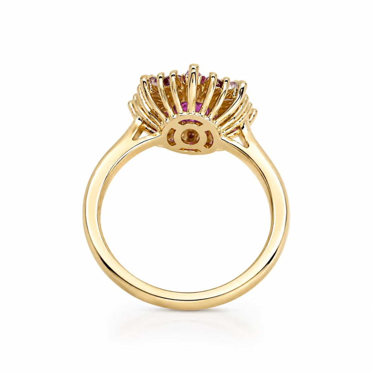 Natural Pink Sapphire Ring, Pink Sapphire Engagement Ring, Natural Diamond Halo Ring, Unique Vintage Cocktail Ring, 14K Yellow Gold #8973