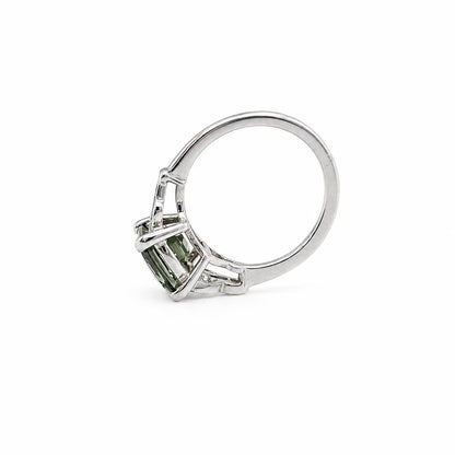Asscher Cut Olive Green Sapphire Engagement Ring 14K White Gold Unique Olive Green Sapphire Promise Wedding Anniversary Ring For Ladies