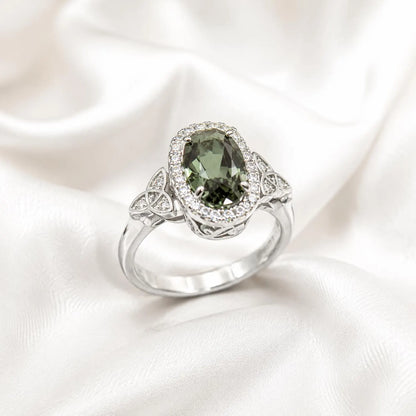 Olive Green sapphire or Ruby Elongated  Rose Cut 14k Solid Gold Diamond or Moissanite Accents