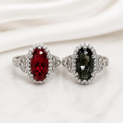 Olive Green sapphire or Ruby Elongated  Rose Cut 14k Solid Gold Diamond or Moissanite Accents