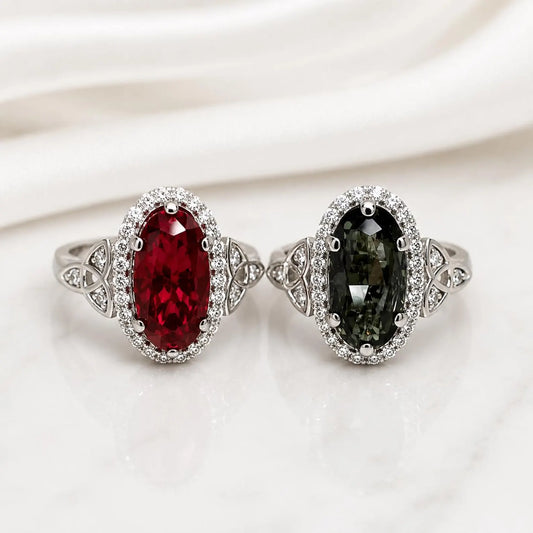 Olive Green sapphire or Ruby Elongated  Rose Cut 14k Solid Gold Diamond or Moissanite Accents