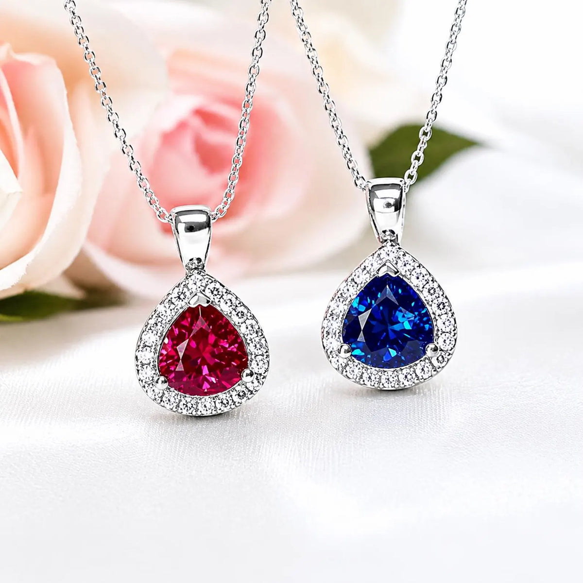 Trillion Blue Sapphire Pendant Necklace White Gold  Sapphire and Moissanite Halo Pendant Unique Wedding Anniversary Bridal Necklace    #7422