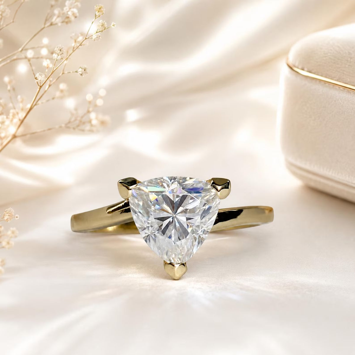 Moissanite Solitaire Trillion Cut Engagement Ring, #5441 14k Solid Gold Triangle Shape Moissanite, Moissanite Bridal Promise Ring For Women