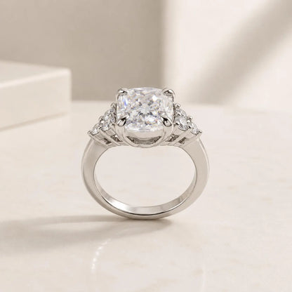 Moissanite Cushion Cut Engagement Ring For Her, 14k Gold Cushion Cut And Round Moissanite Wedding Ring, Round Cluster Moissanite Ring  #6697