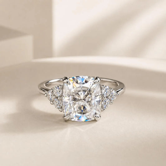 Moissanite Cushion Cut Engagement Ring For Her, 14k Gold Cushion Cut And Round Moissanite Wedding Ring, Round Cluster Moissanite Ring  #6697