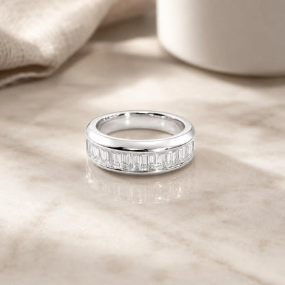2.20 CTW Mens Channel Set Baguette Wedding Band 14K Gold , Unique Men's Moissanite Engagement Ring Men's Promise Ring Gift For Him #8327