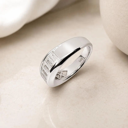 2.20 CTW Mens Channel Set Baguette Wedding Band 14K Gold , Unique Men's Moissanite Engagement Ring Men's Promise Ring Gift For Him #8327