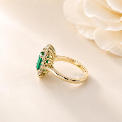 Emerald Cut Emerald Engagement Ring, Moissanite Halo, May Birthstone #8804