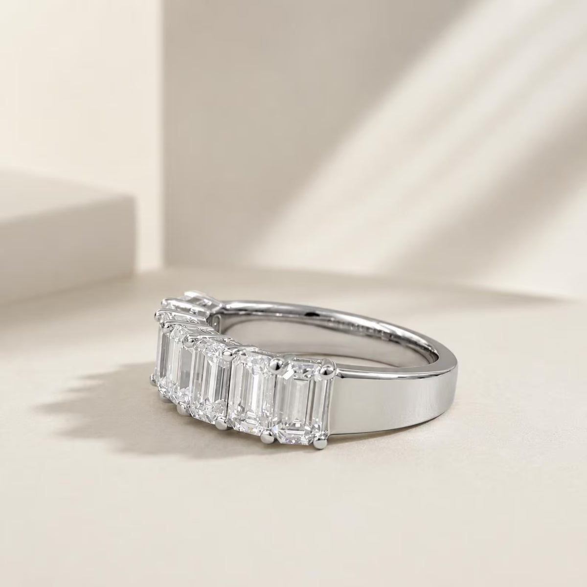 Emerald Cut Moissanite Wedding Band, Seven Stone Emerald Cut Moissanite Anniversary Band, 14k Gold Emerald Cut Moissanite Wedding Ring #5779