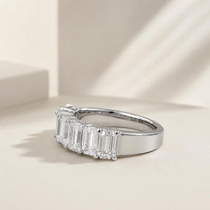 Emerald Cut Moissanite Wedding Band, Seven Stone Emerald Cut Moissanite Anniversary Band, 14k Gold Emerald Cut Moissanite Wedding Ring #5779