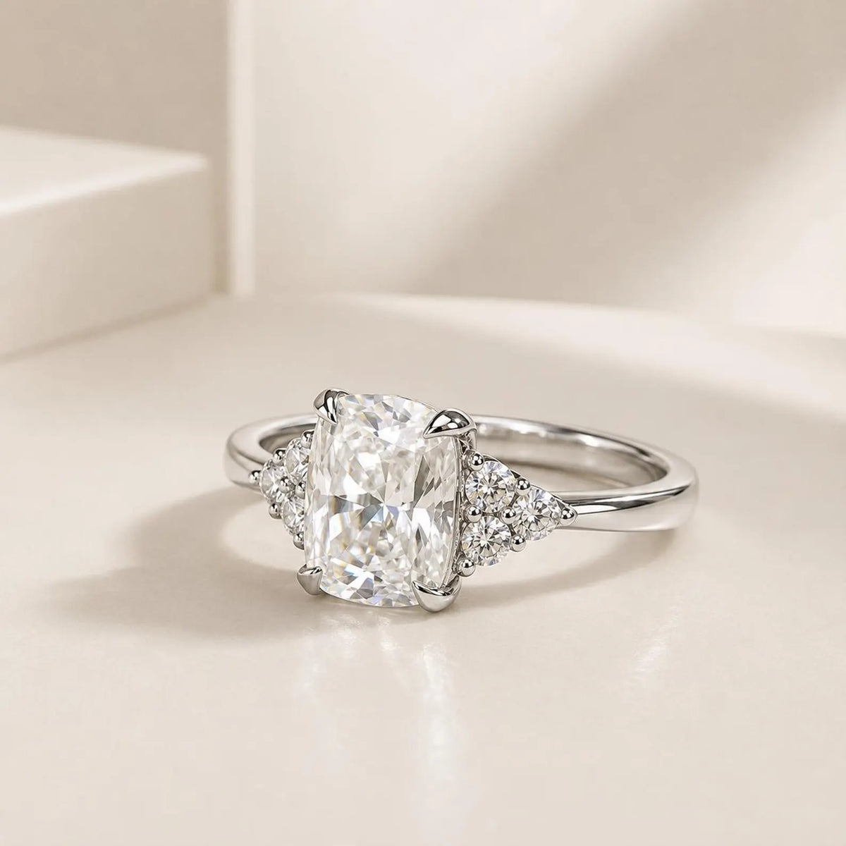 Moissanite Cushion Cut Engagement Ring For Her, 14k Gold Cushion Cut And Round Moissanite Wedding Ring, Round Cluster Moissanite Ring  #6697