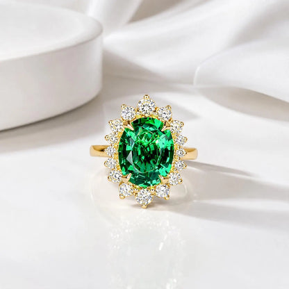 Emerald Engagement Ring With Champagne Color Diamonds Set In A Halo Design In 14K Yellow Gold 6604