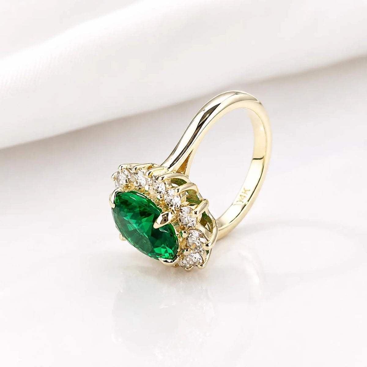 Emerald Engagement Ring With Champagne Color Diamonds Set In A Halo Design In 14K Yellow Gold 6604