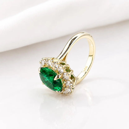 Emerald Engagement Ring With Champagne Color Diamonds Set In A Halo Design In 14K Yellow Gold 6604