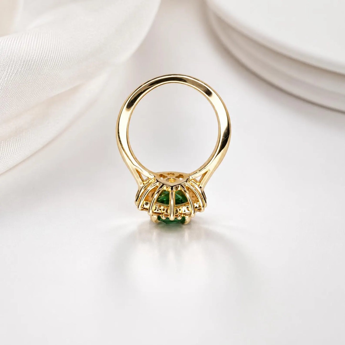 Emerald Engagement Ring With Champagne Color Diamonds Set In A Halo Design In 14K Yellow Gold 6604
