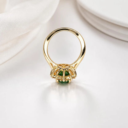 Emerald Engagement Ring With Champagne Color Diamonds Set In A Halo Design In 14K Yellow Gold 6604