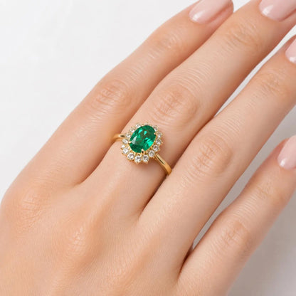 Emerald Engagement Ring With Champagne Color Diamonds Set In A Halo Design In 14K Yellow Gold 6604