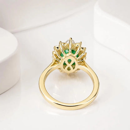 Emerald Engagement Ring With Champagne Color Diamonds Set In A Halo Design In 14K Yellow Gold 6604