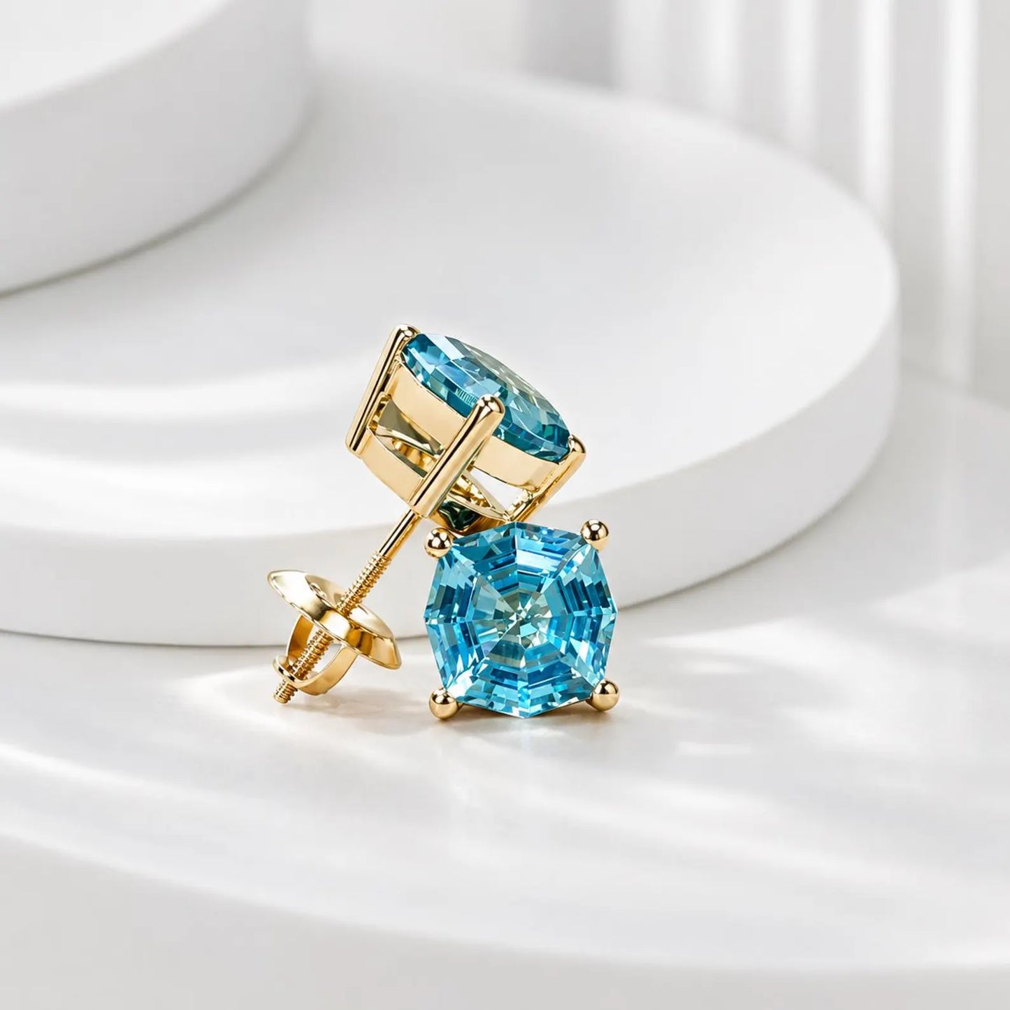 Blue Stone Stud Earrings, Web Cut Stud Earrings,  Neon Blue Paraiba Earrings, Octagon Earrings, 14k White Gold Studs