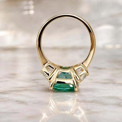 Paraiba Tourmaline Ring, Moissanite Trapezoid Engagement Ring, 14K Gold, Paraiba Tourmaline, Unique Engagement Ring, Three Stone Ring, #6256
