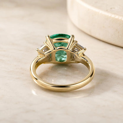 Paraiba Tourmaline Ring, Moissanite Trapezoid Engagement Ring, 14K Gold, Paraiba Tourmaline, Unique Engagement Ring, Three Stone Ring, #6256