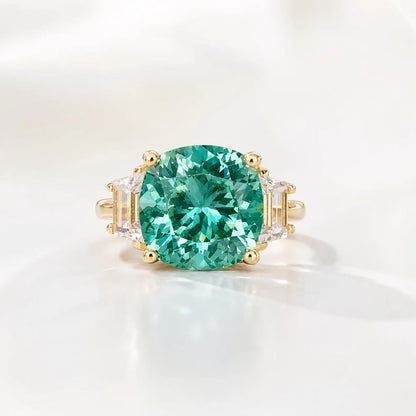 Paraiba Tourmaline Ring, Moissanite Trapezoid Engagement Ring, 14K Gold, Paraiba Tourmaline, Unique Engagement Ring, Three Stone Ring, #6256