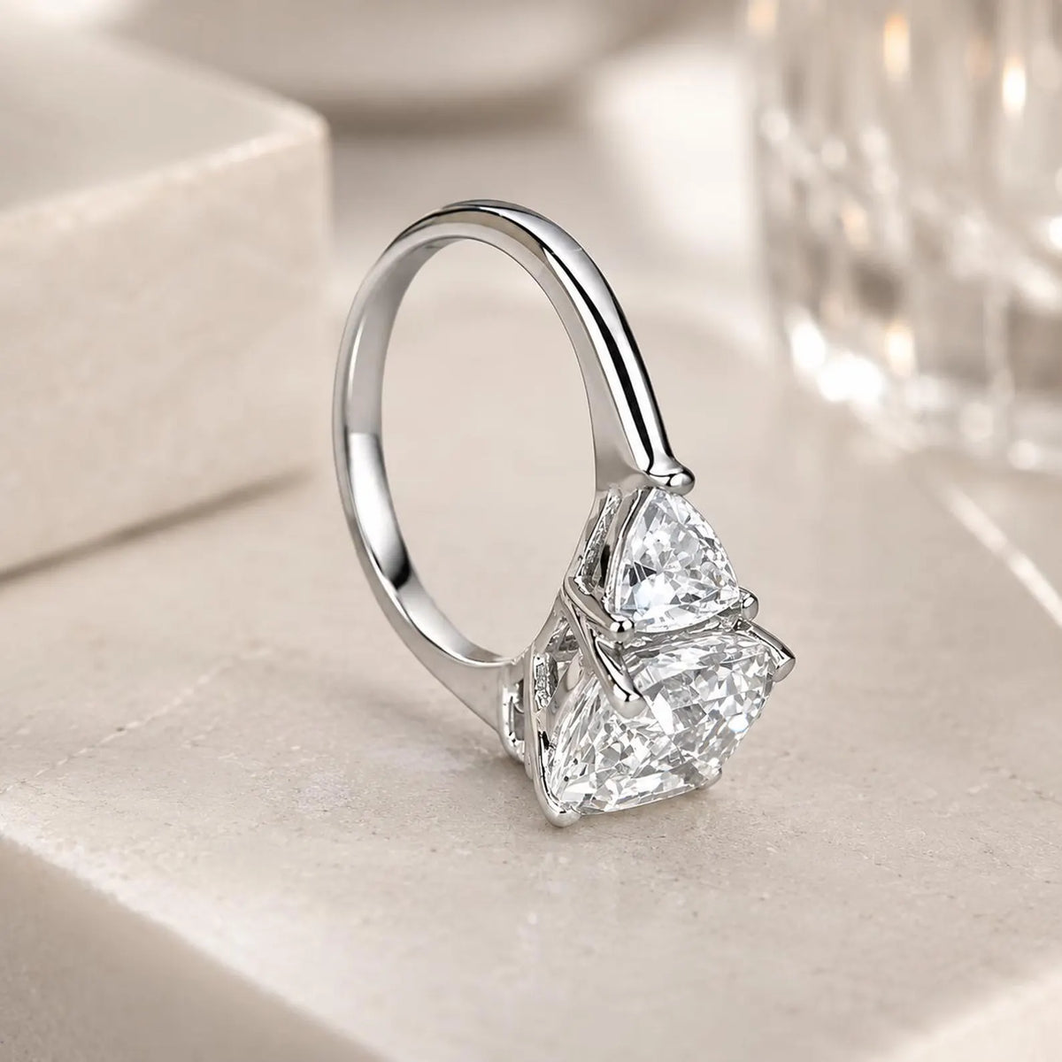 Asscher Cut Moissanite Engagement Ring 14K White Gold Ladies Three Stone Engagement Ring Asscher Shaped Wedding Bridal Promise Ring