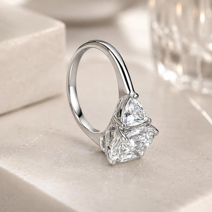 Asscher Cut Moissanite Engagement Ring 14K White Gold Ladies Three Stone Engagement Ring Asscher Shaped Wedding Bridal Promise Ring