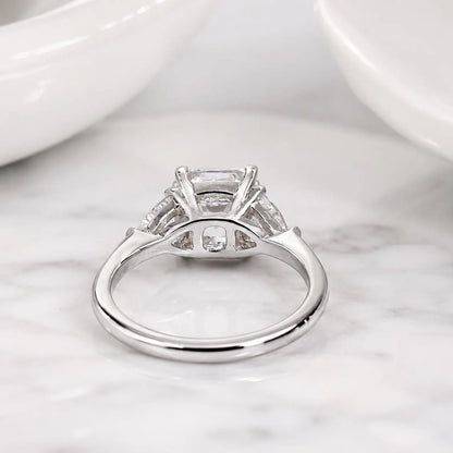 Asscher Cut Moissanite Engagement Ring 14K White Gold Ladies Three Stone Engagement Ring Asscher Shaped Wedding Bridal Promise Ring