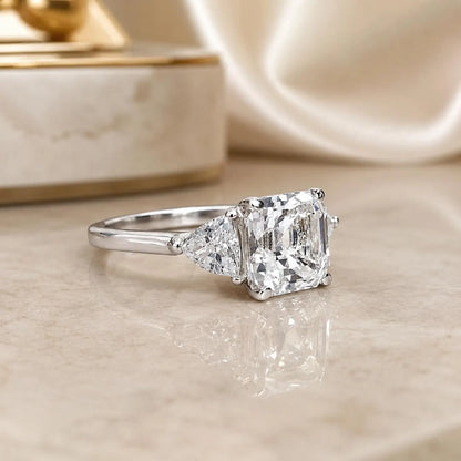 Asscher Cut Moissanite Engagement Ring 14K White Gold Ladies Three Stone Engagement Ring Asscher Shaped Wedding Bridal Promise Ring