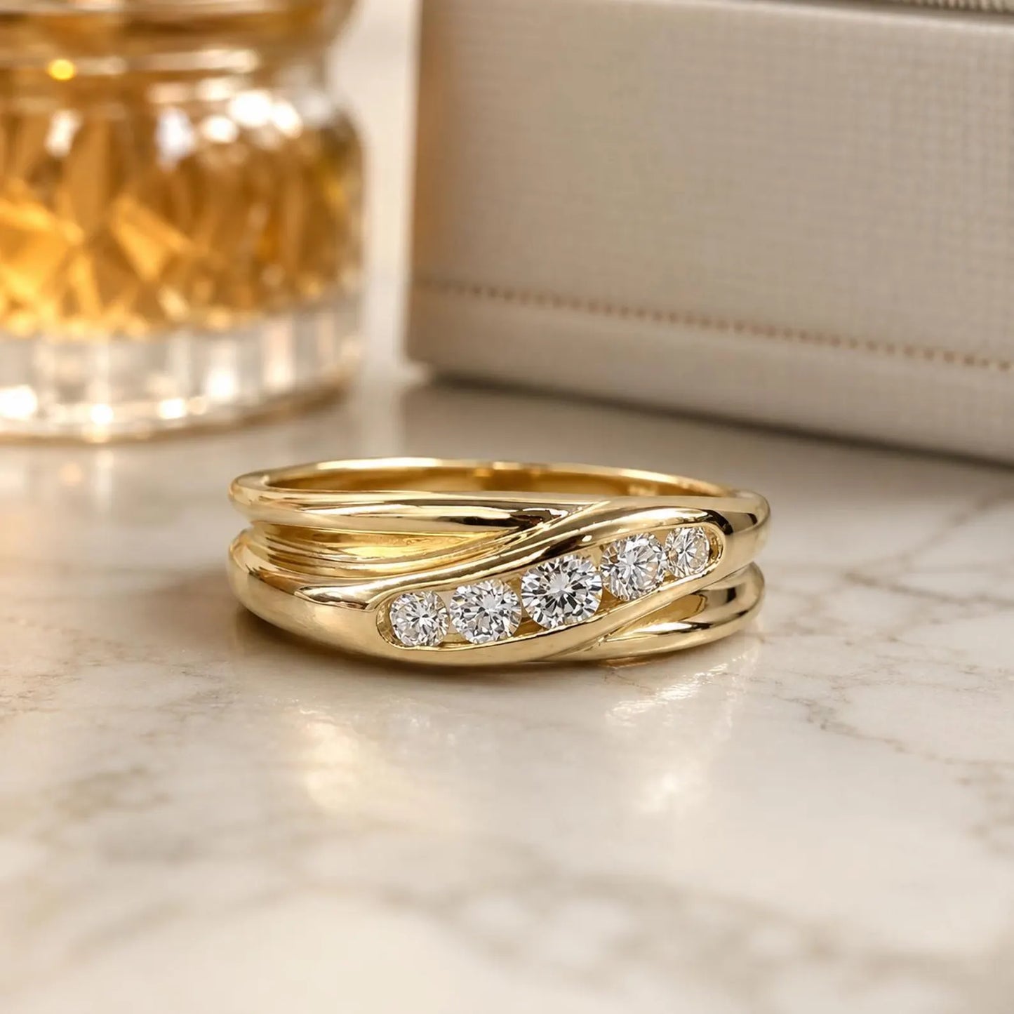 Unique Men's Diamond Wedding Band in 14k Solid Yellow Gold, Men's Diamond Ring Solid Gold, Mens Wedding Ring Bold Wedding Band For Men,#6685