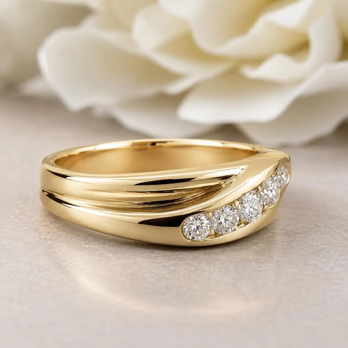 Unique Men's Diamond Wedding Band in 14k Solid Yellow Gold, Men's Diamond Ring Solid Gold, Mens Wedding Ring Bold Wedding Band For Men,#6685