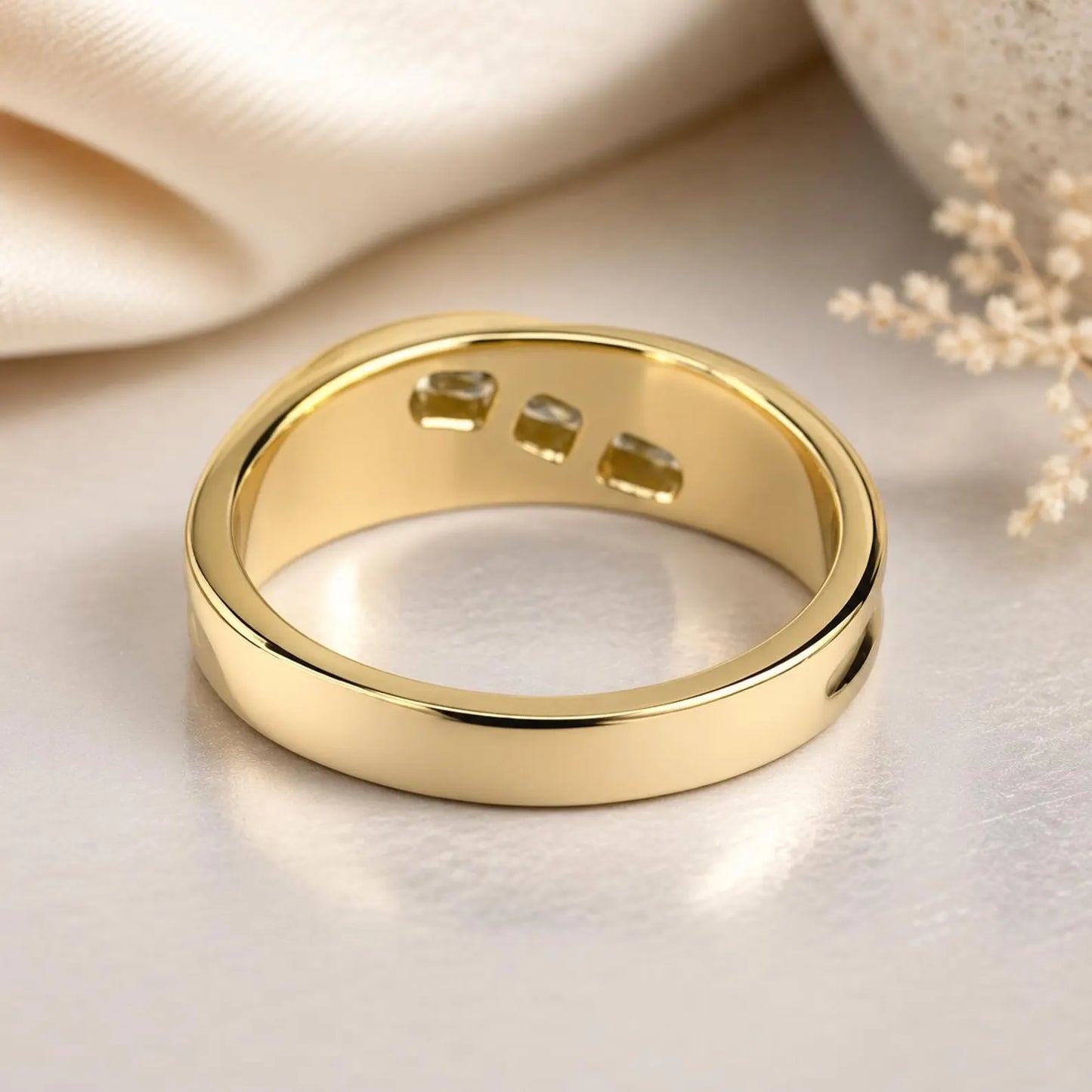 Unique Men's Diamond Wedding Band in 14k Solid Yellow Gold, Men's Diamond Ring Solid Gold, Mens Wedding Ring Bold Wedding Band For Men,#6685