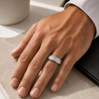 2.20 CTW Mens Channel Set Baguette Wedding Band 14K Gold , Unique Men's Moissanite Engagement Ring Men's Promise Ring Gift For Him #8327