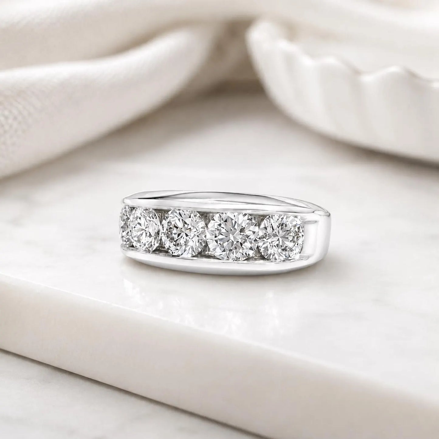Mens Lab Grown Diamond Ring | 14K Solid Gold 5 Stone Lab Created Mens Diamond Ring | Thick Band Mens Diamond Engagement Ring | #8244