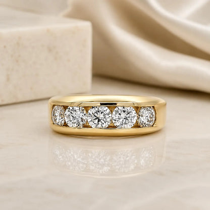 Mens Lab Grown Diamond Ring | 14K Solid Gold 5 Stone Lab Created Mens Diamond Ring | Thick Band Mens Diamond Engagement Ring | #8244