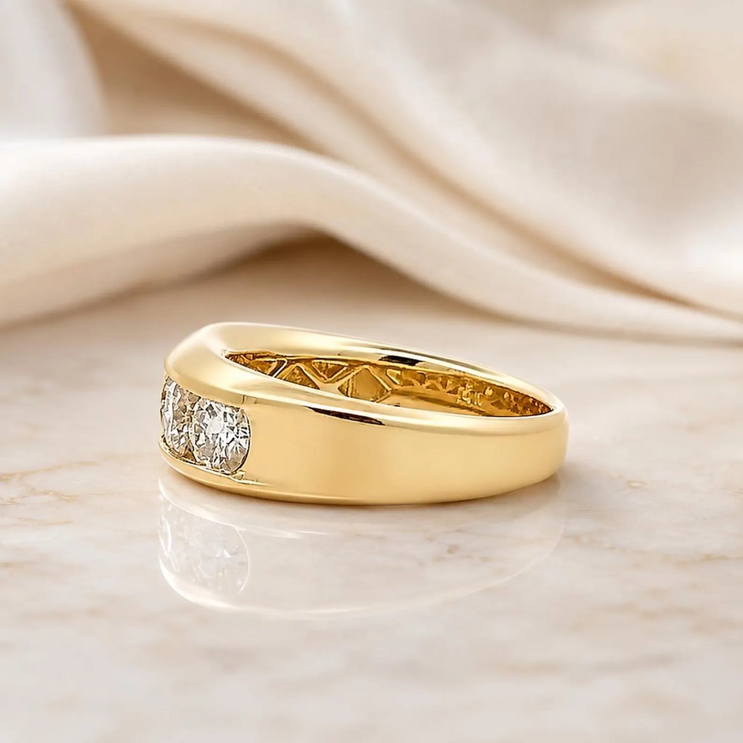 Mens Lab Grown Diamond Ring | 14K Solid Gold 5 Stone Lab Created Mens Diamond Ring | Thick Band Mens Diamond Engagement Ring | #8244