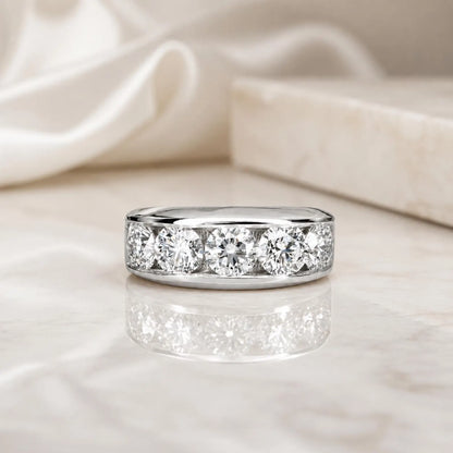 Mens Lab Grown Diamond Ring | 14K Solid Gold 5 Stone Lab Created Mens Diamond Ring | Thick Band Mens Diamond Engagement Ring | #8244