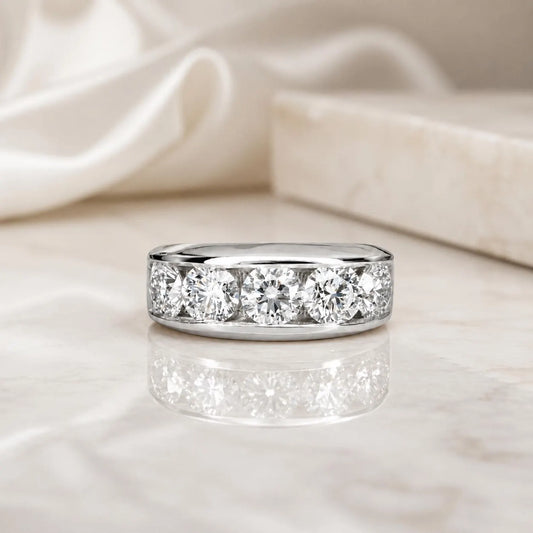 Mens Lab Grown Diamond Ring | 14K Solid Gold 5 Stone Lab Created Mens Diamond Ring | Thick Band Mens Diamond Engagement Ring | #8244