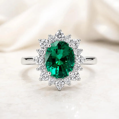 Emerald Halo Ring 14k White Gold, Vintage Emerald Engagement Ring, Oval Halo Ring With Emerald, May Birthstone Ring, Emerald Jewelry  #6719