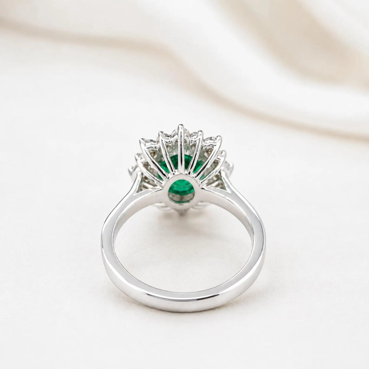 Emerald Halo Ring 14k White Gold, Vintage Emerald Engagement Ring, Oval Halo Ring With Emerald, May Birthstone Ring, Emerald Jewelry  #6719
