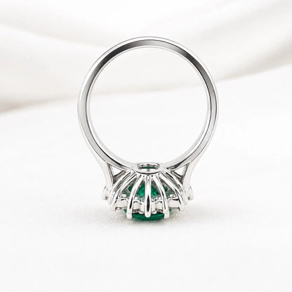 Emerald Halo Ring 14k White Gold, Vintage Emerald Engagement Ring, Oval Halo Ring With Emerald, May Birthstone Ring, Emerald Jewelry  #6719