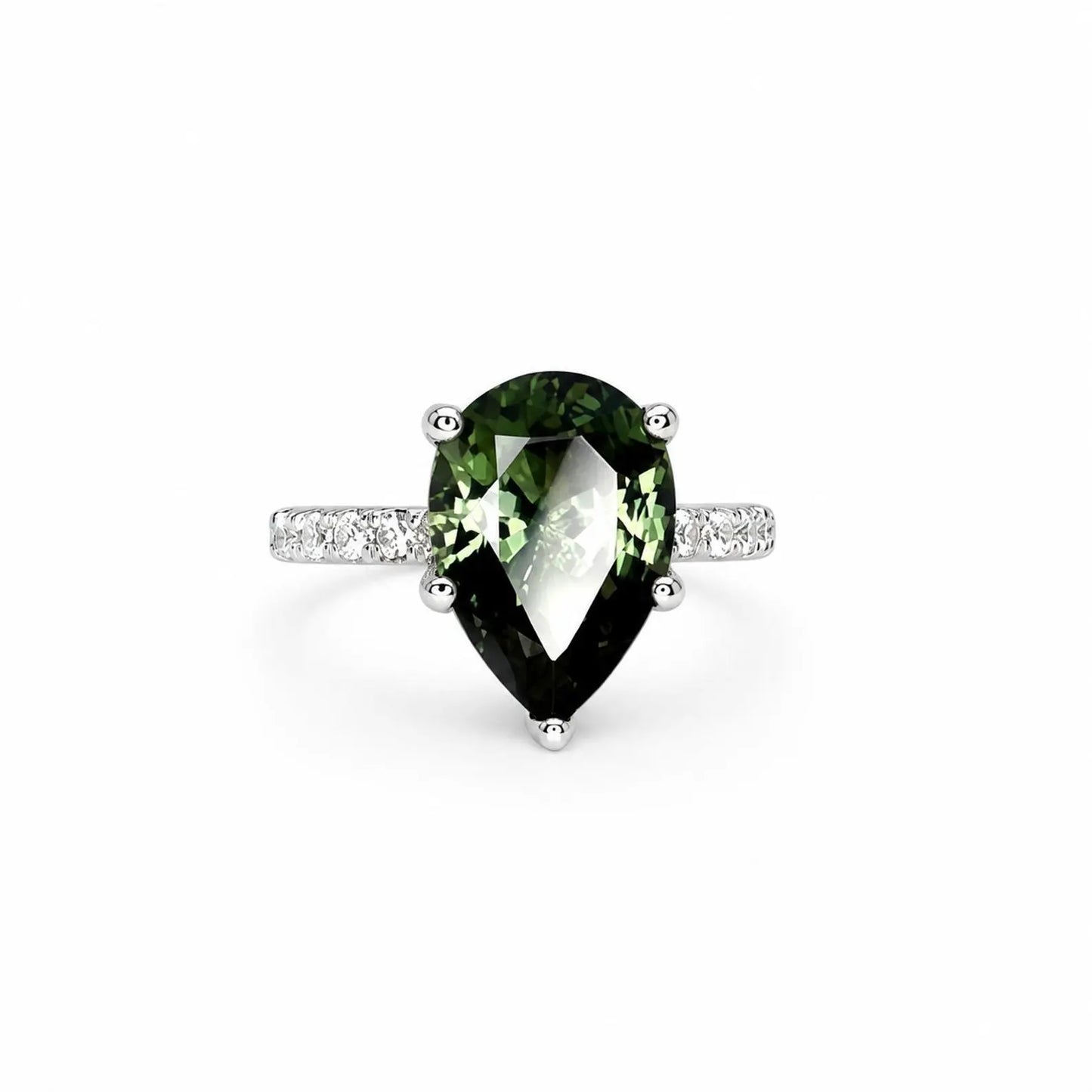 Green Sapphire Pear Shaped Engagement Ring 14k Gold Ring , Pear Shape Green Sapphire Solitaire Engagement Rings , Green Sapphire Ring #7257